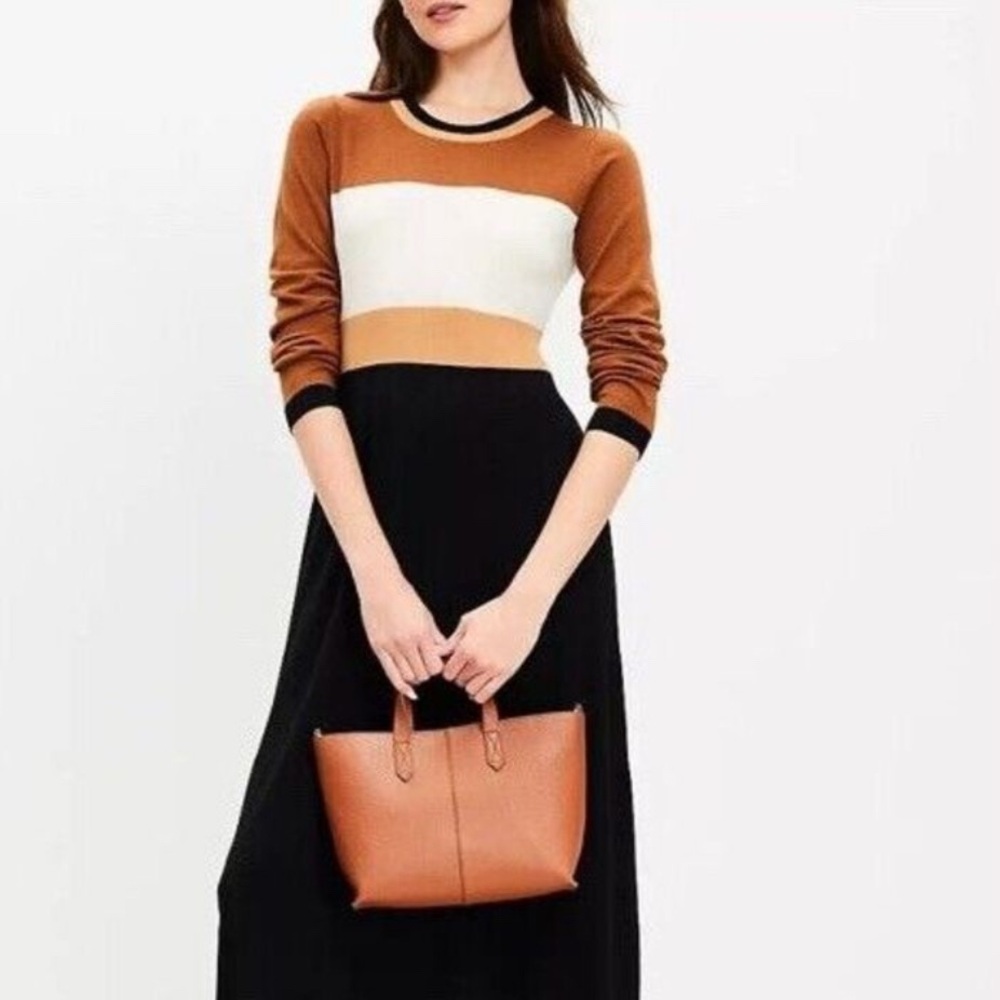 LOFT Black and Brown Knit Colorblock Sweaterdress